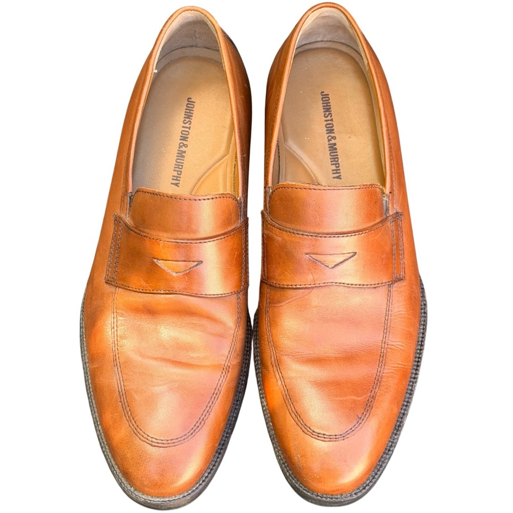 Johnston & Murphy Mens Tan Leather Penny Loafers J&M Flex Dress Shoes 10.5 M